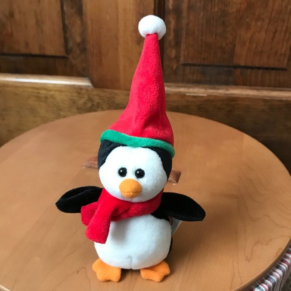 Ty Other - Ty Jingle Beanie "Sleddy" Black/White Penguin w/Red Stocking Cap & Scarf